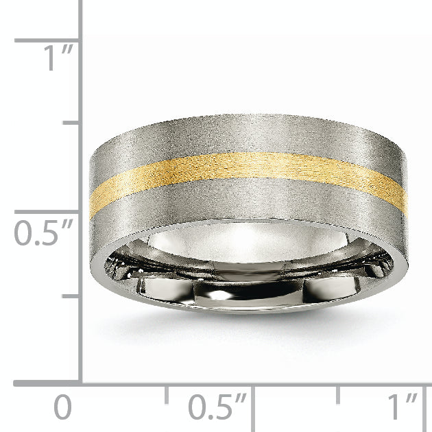 Titanium Brushed with 14k Gold Inlay 8mm Flat Band