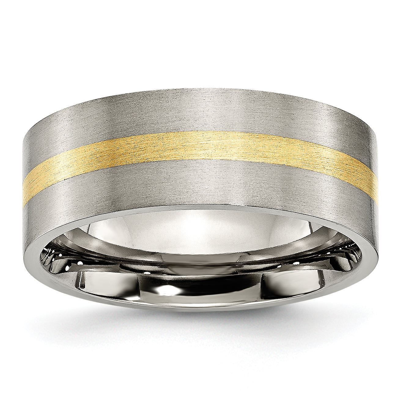 Titanium Brushed with 14k Gold Inlay 8mm Flat Band