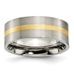 Titanium Brushed with 14k Gold Inlay 8mm Flat Band