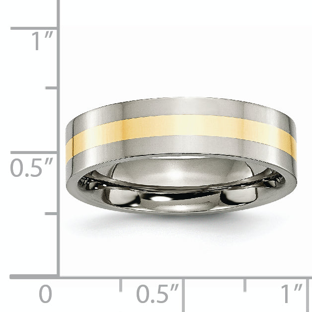 Titanium Polished with 14k Gold Inlay 6mm Flat Band