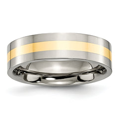 Titanium Polished with 14k Gold Inlay 6mm Flat Band