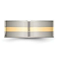 Titanium Polished with 14k Gold Inlay 8mm Flat Band