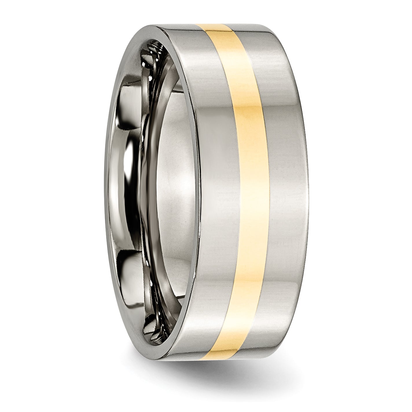 Titanium Polished with 14k Gold Inlay 8mm Flat Band