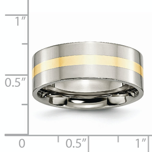 Titanium Polished with 14k Gold Inlay 8mm Flat Band