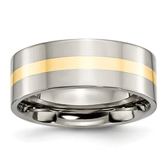 Titanium Polished with 14k Gold Inlay 8mm Flat Band