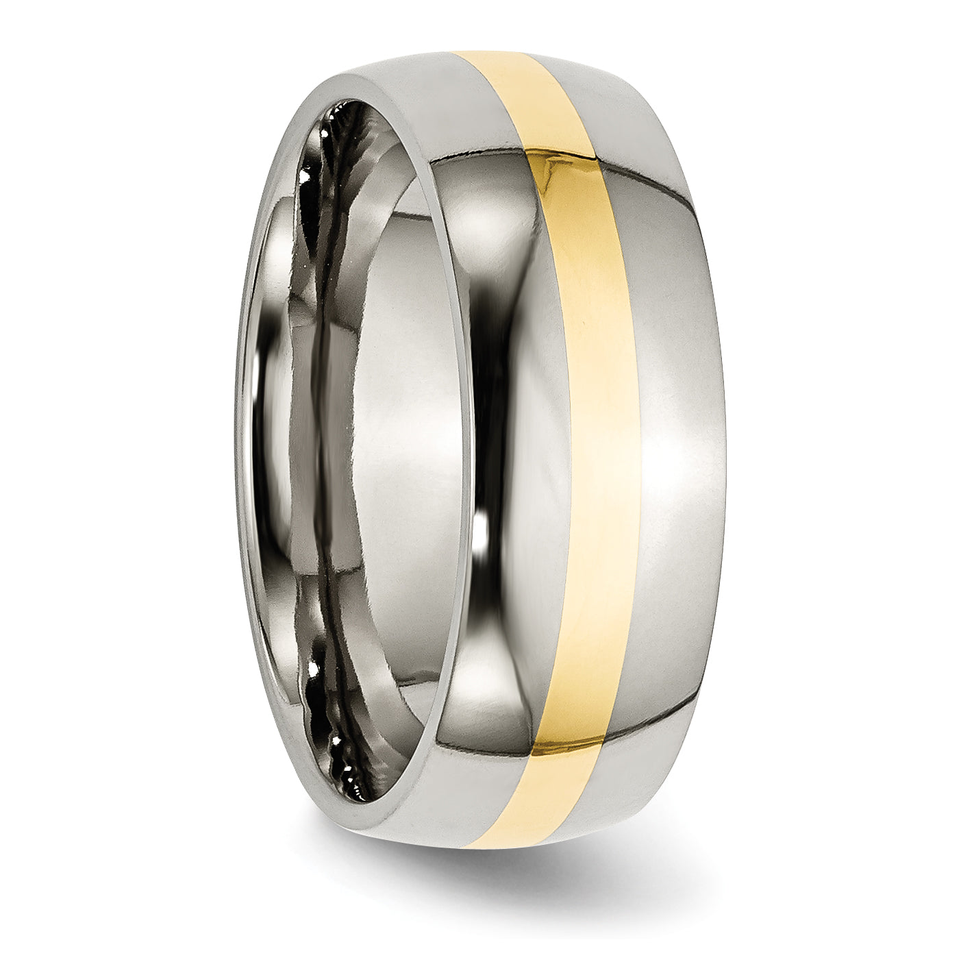 Titanium Polished With14k Yellow Inlay 8mm Band