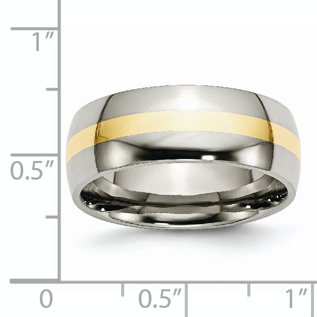 Titanium Polished With14k Yellow Inlay 8mm Band