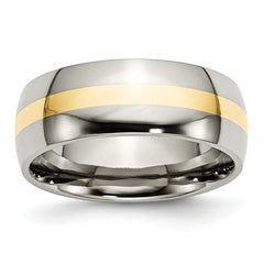 Titanium Polished with 14k Gold Inlay 8mm Band