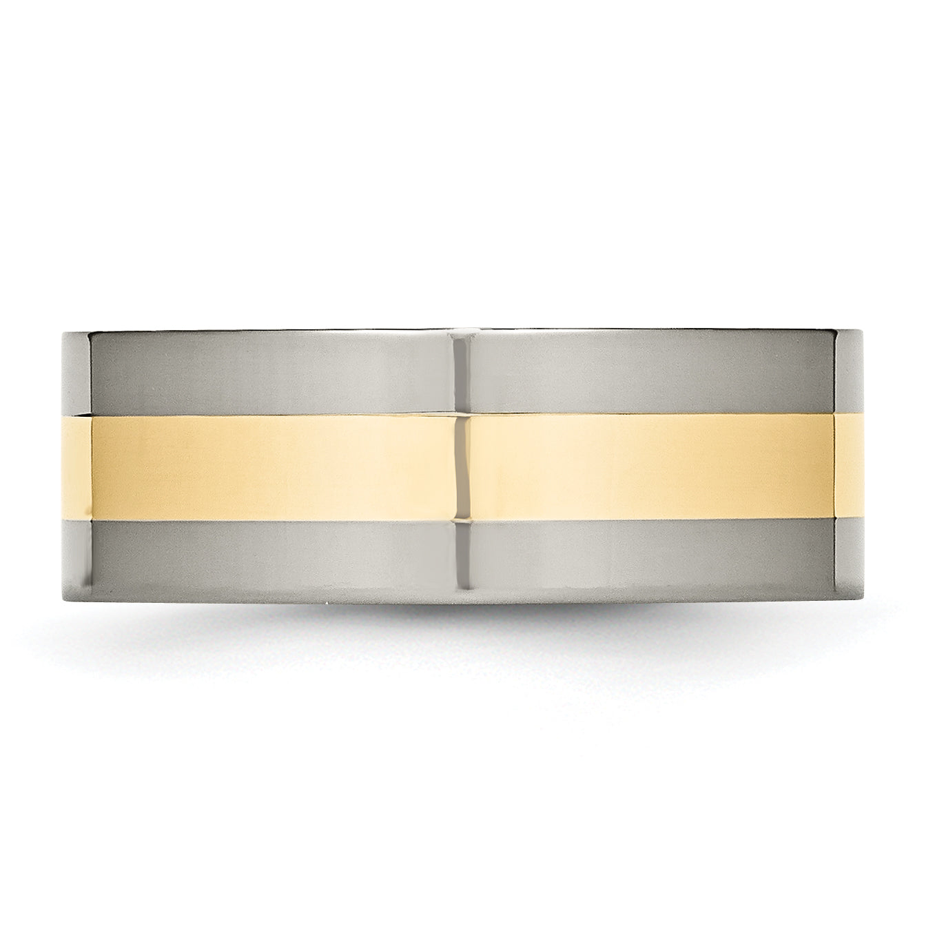 Titanium Polished With14k Yellow Inlay 8mm Flat Band