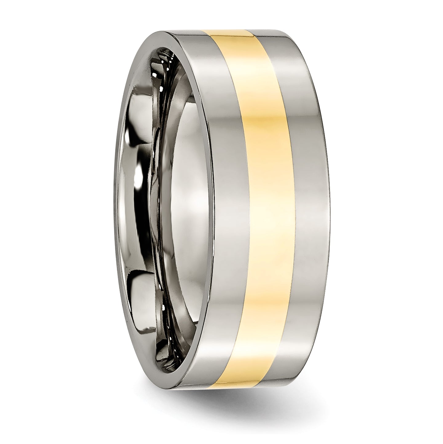 Titanium Polished With14k Yellow Inlay 8mm Flat Band