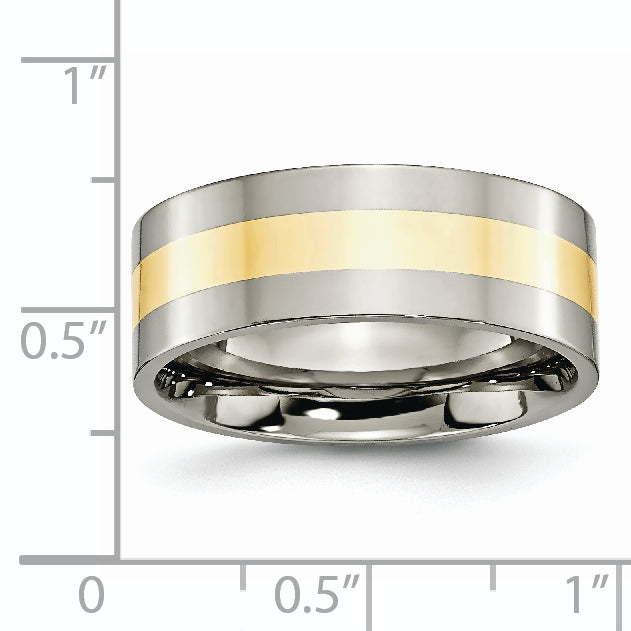 Titanium Polished With14k Yellow Inlay 8mm Flat Band