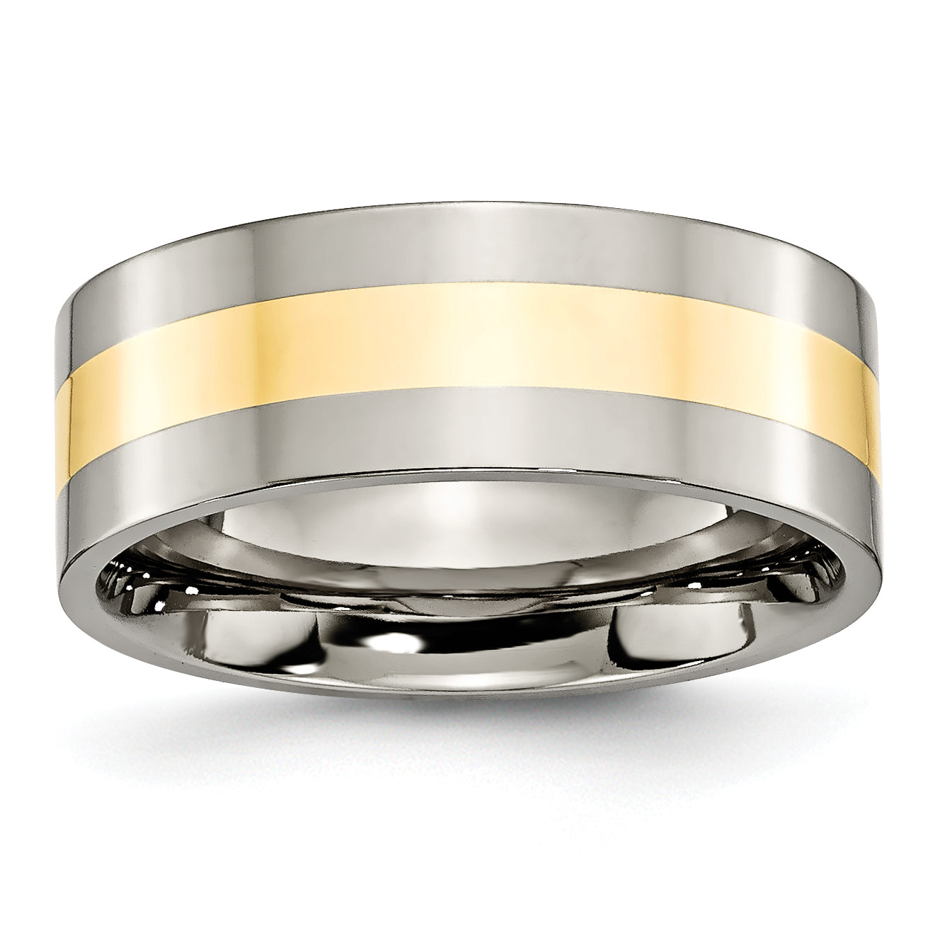 Titanium Polished With14k Yellow Inlay 8mm Flat Band