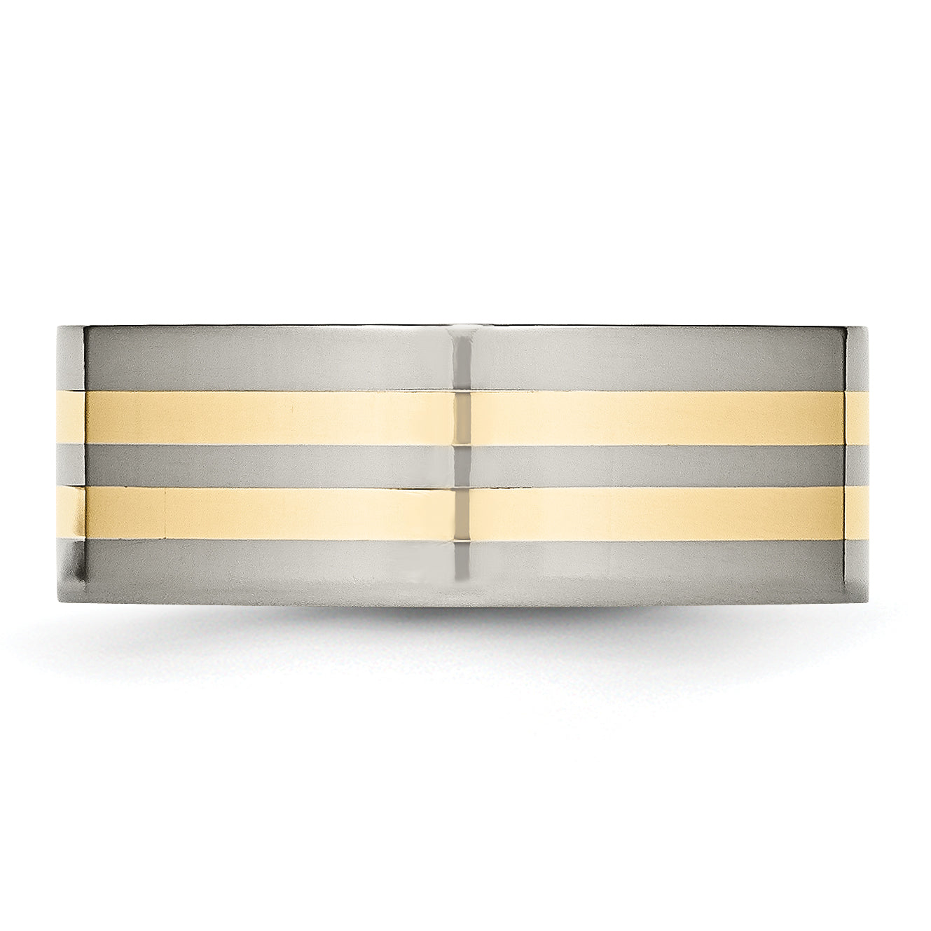 Titanium Polished With14k Yellow Inlay 8mm Flat Band