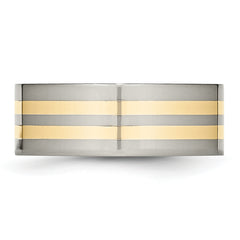 Titanium Polished With14k Yellow Inlay 8mm Flat Band