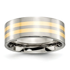 Titanium Polished With14k Yellow Inlay 8mm Flat Band