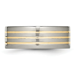 Titanium Polished with 14k Gold Inlay 8mm Flat Band