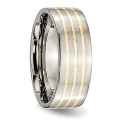 Titanium Polished with 14k Gold Inlay 8mm Flat Band