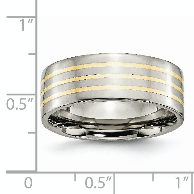 Titanium Polished with 14k Gold Inlay 8mm Flat Band