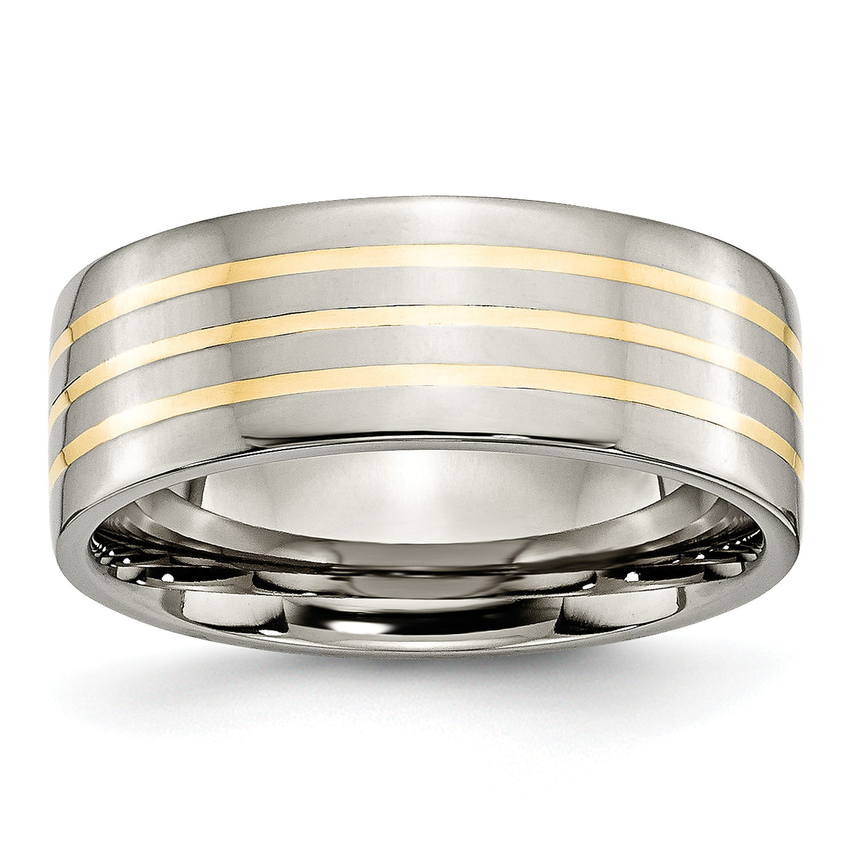 Titanium Polished with 14k Gold Inlay 8mm Flat Band