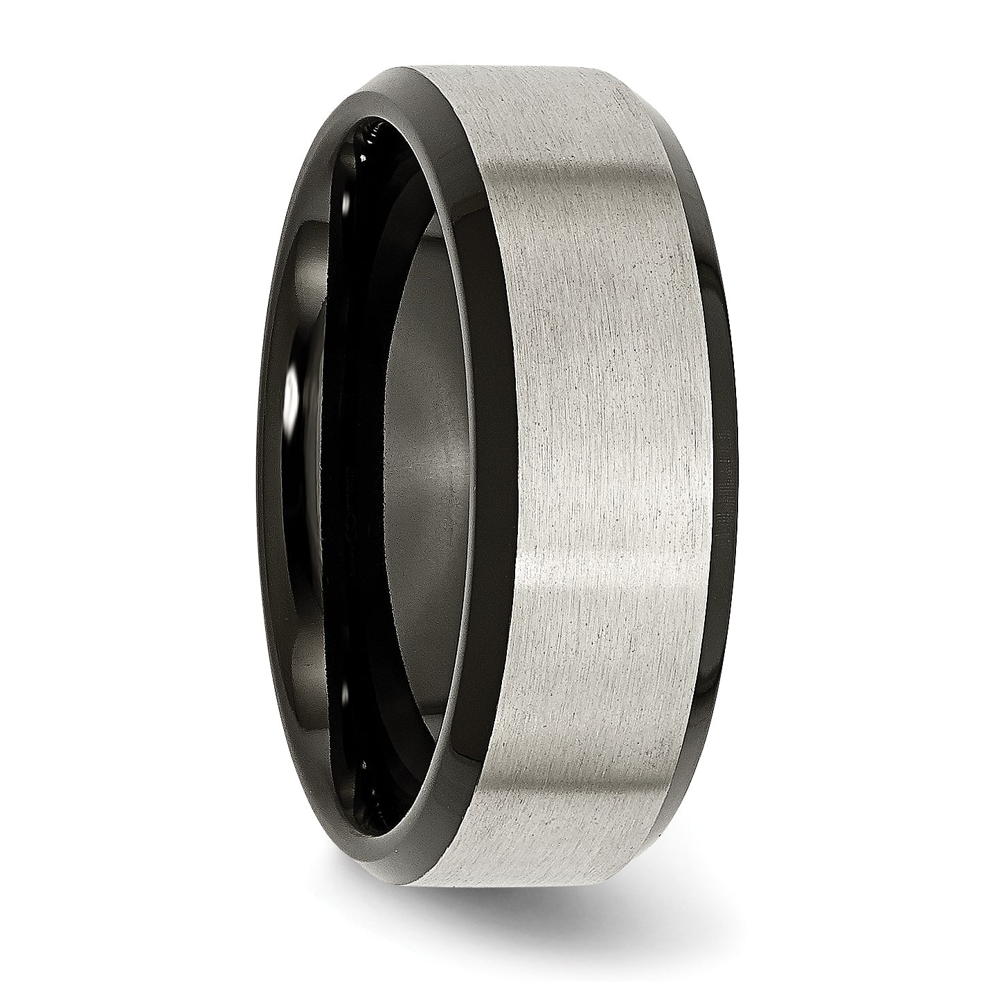 Titanium Brushed Center Black IP-plated 8mm Beveled Edge Band