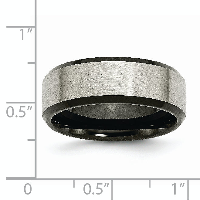 Titanium Brushed Center Black IP-plated 8mm Beveled Edge Band