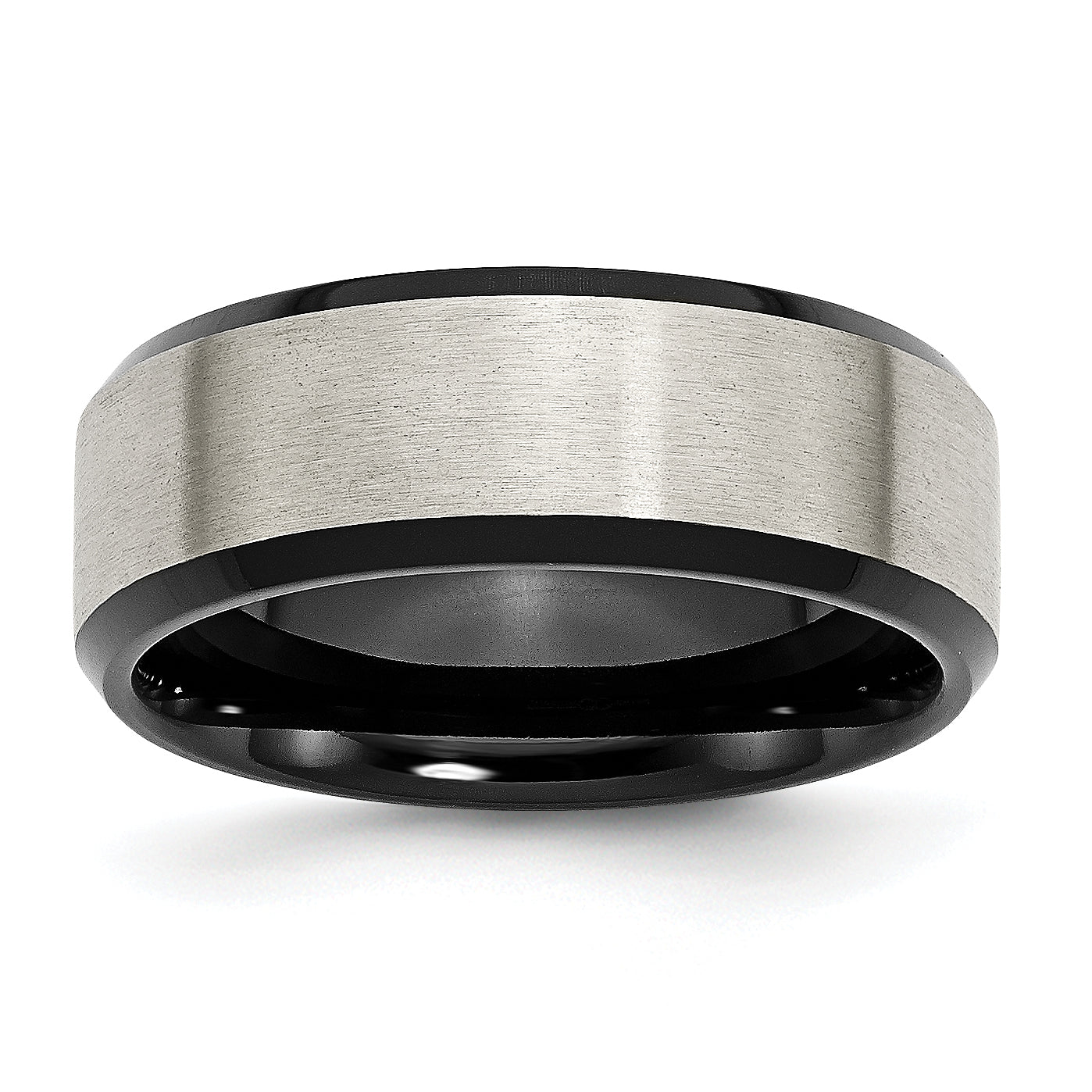 Titanium Brushed Center Black IP-plated 8mm Beveled Edge Band