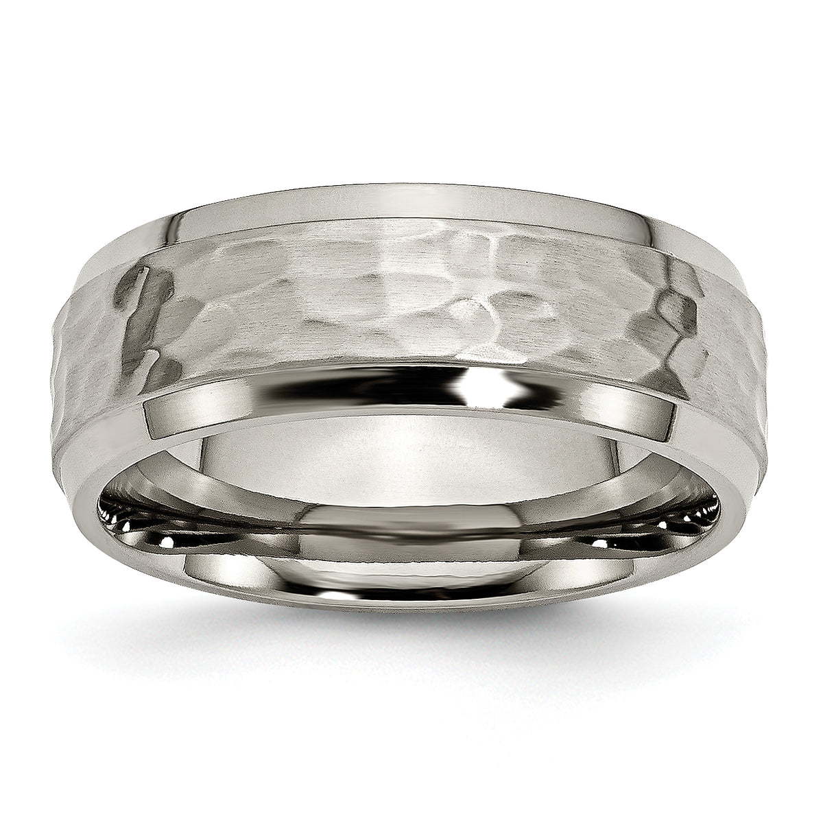 Titanium Polished and Hammered 8mm Beveled Edge Band