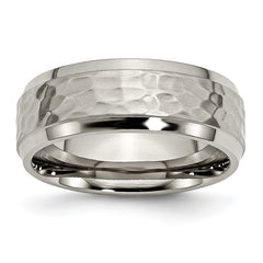 Titanium Polished and Hammered 8mm Beveled Edge Band