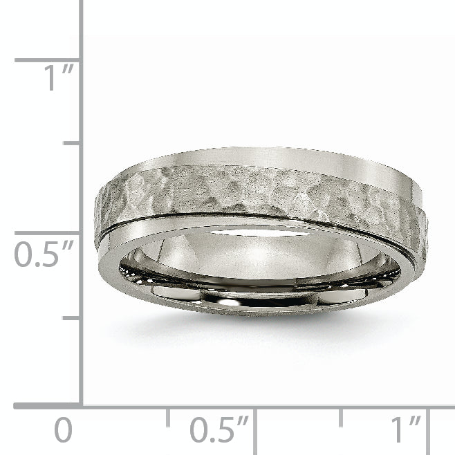 Sophia Jewelers Titanium Hammered Ridged Edge Polished Wedding Band Unisex