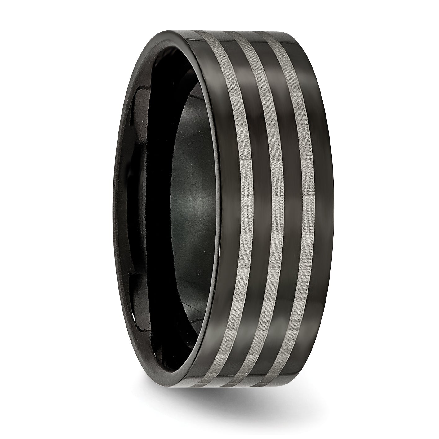 Titanium Black IP-Plated Unisex Wedding Band with Satin Stripes