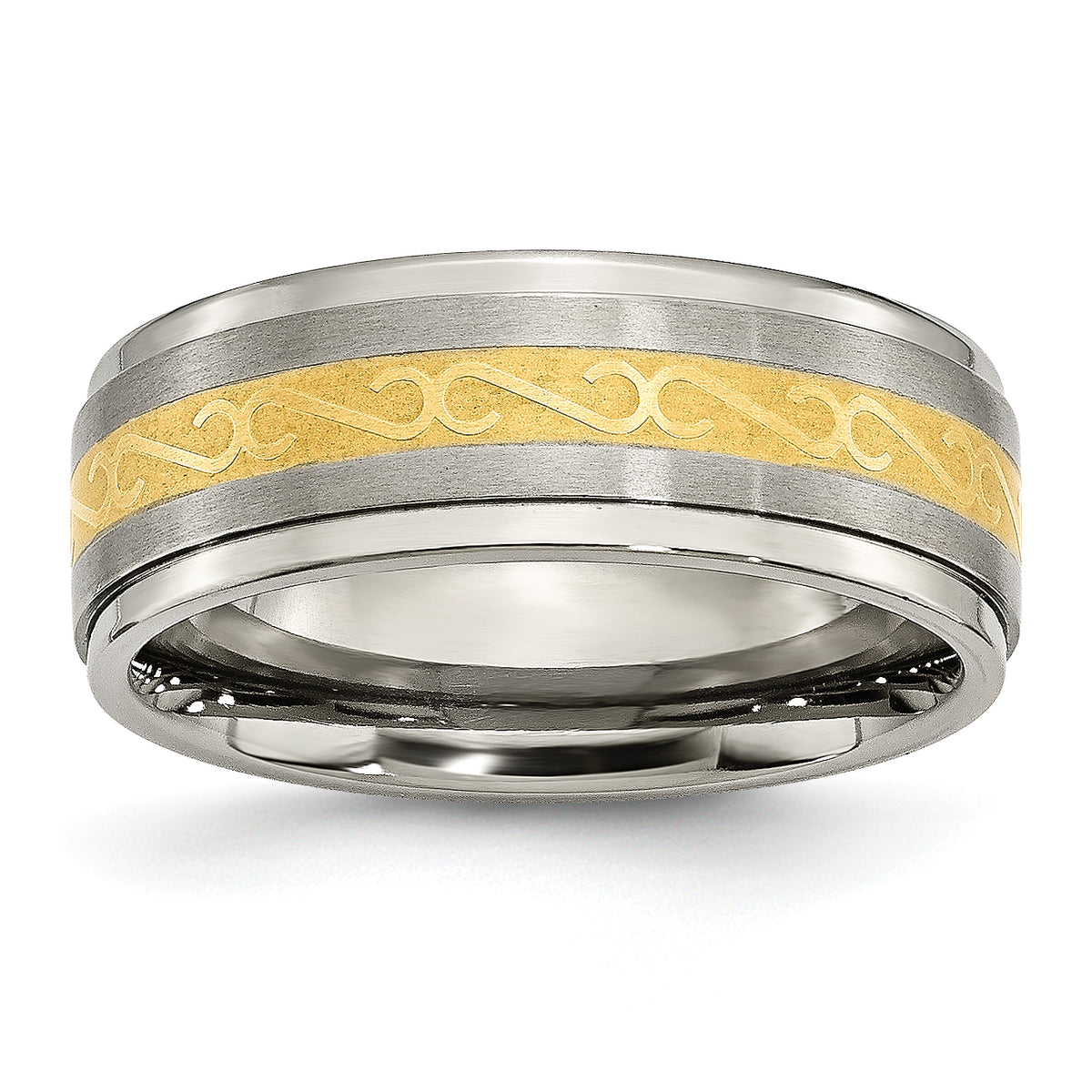 Titanium 8mm Yellow IP-plated Satin/Polished Ridged Edge Band