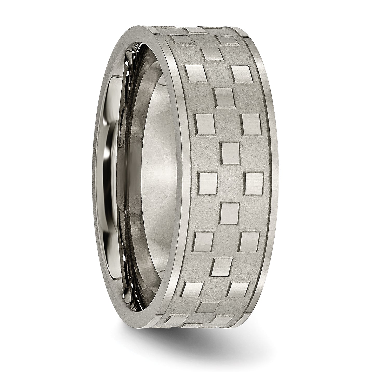 Titanium 8mm Unisex Polished Checkered Wedding Band Engravable