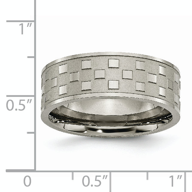 Titanium 8mm Unisex Polished Checkered Wedding Band Engravable