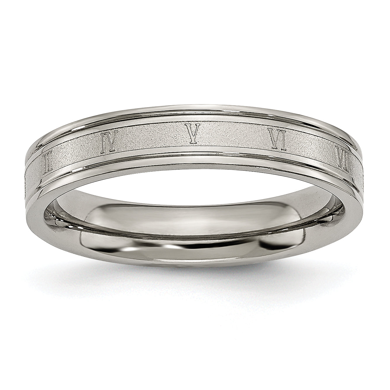 Titanium Brushed Center 4mm Roman Numerals Band