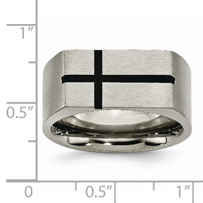 Titanium 10mm Black Enamel Cross Brushed Band