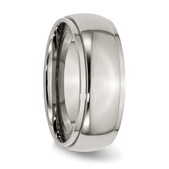 Titanium Polished Ridged Edge 8mm Unisex Wedding Band Engravable