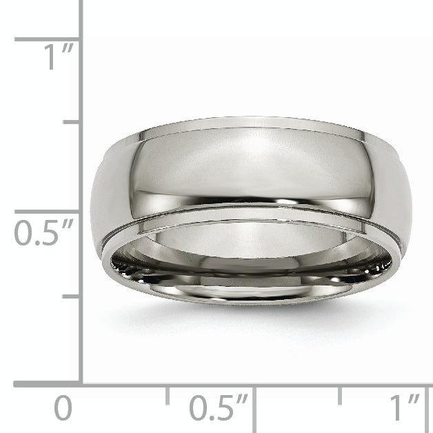 Titanium Polished Ridged Edge 8mm Unisex Wedding Band Engravable