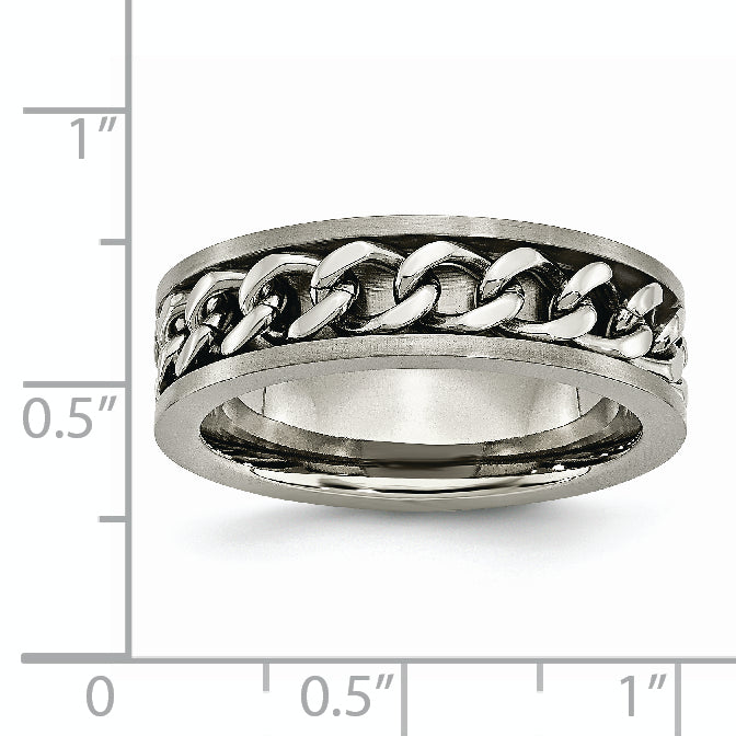 Titanium Brushed Chain Inlay Unisex Wedding Band Engravable Comfort Fit