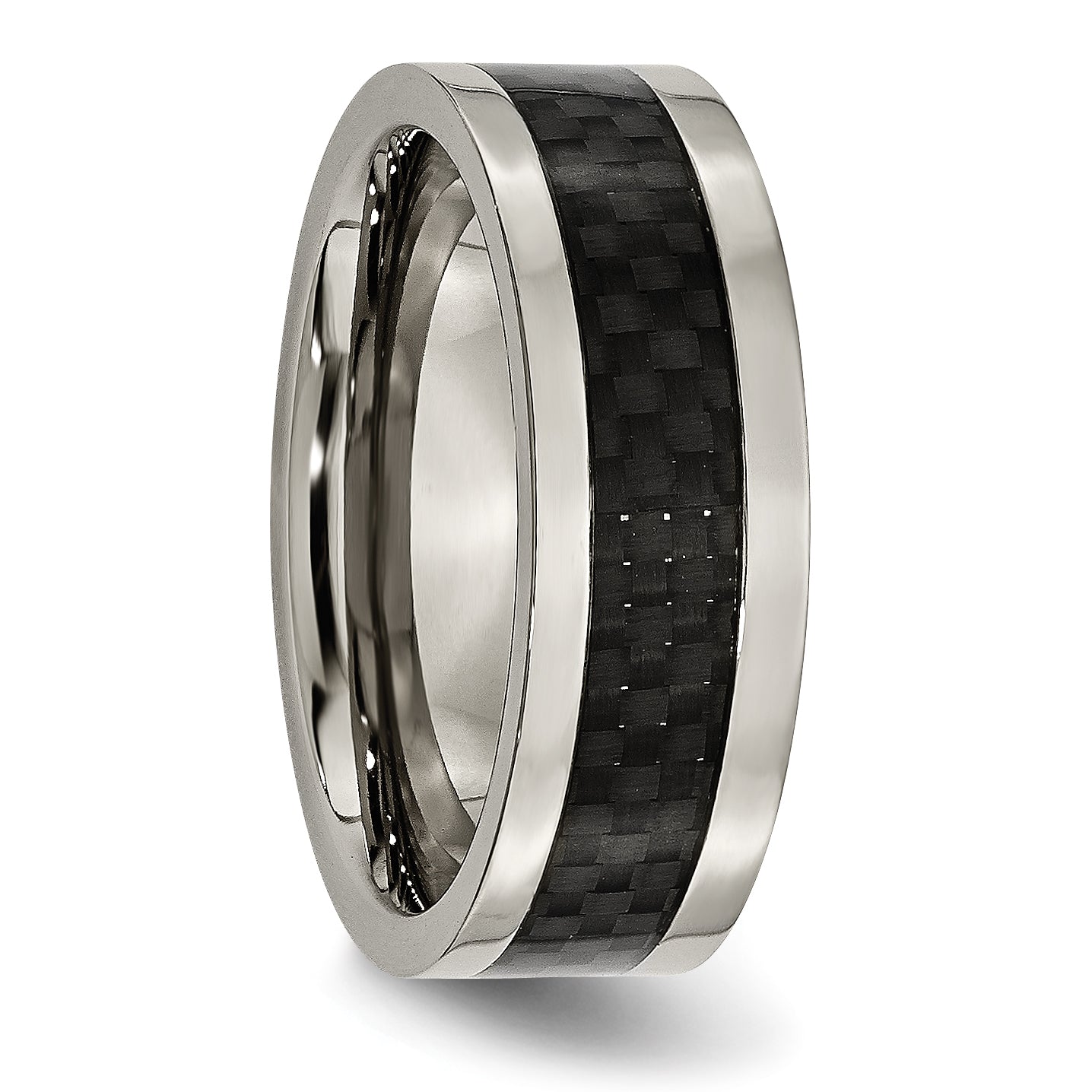 Titanium Unisex Wedding Band with Black Carbon Fiber Inlay Engravable