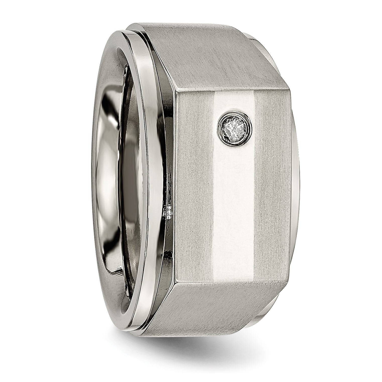 Titanium Satin and Polished 1/20 Carat Diamond Signet Band