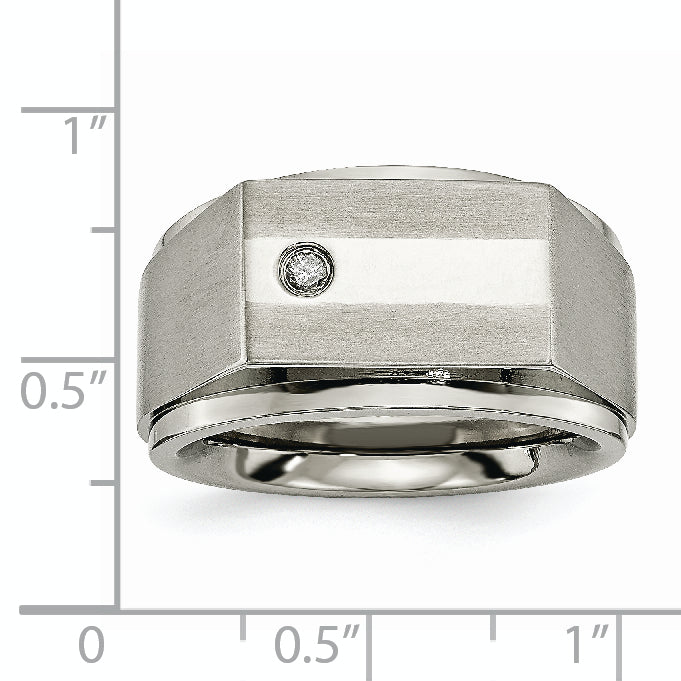 Titanium Satin and Polished 1/20 Carat Diamond Signet Band