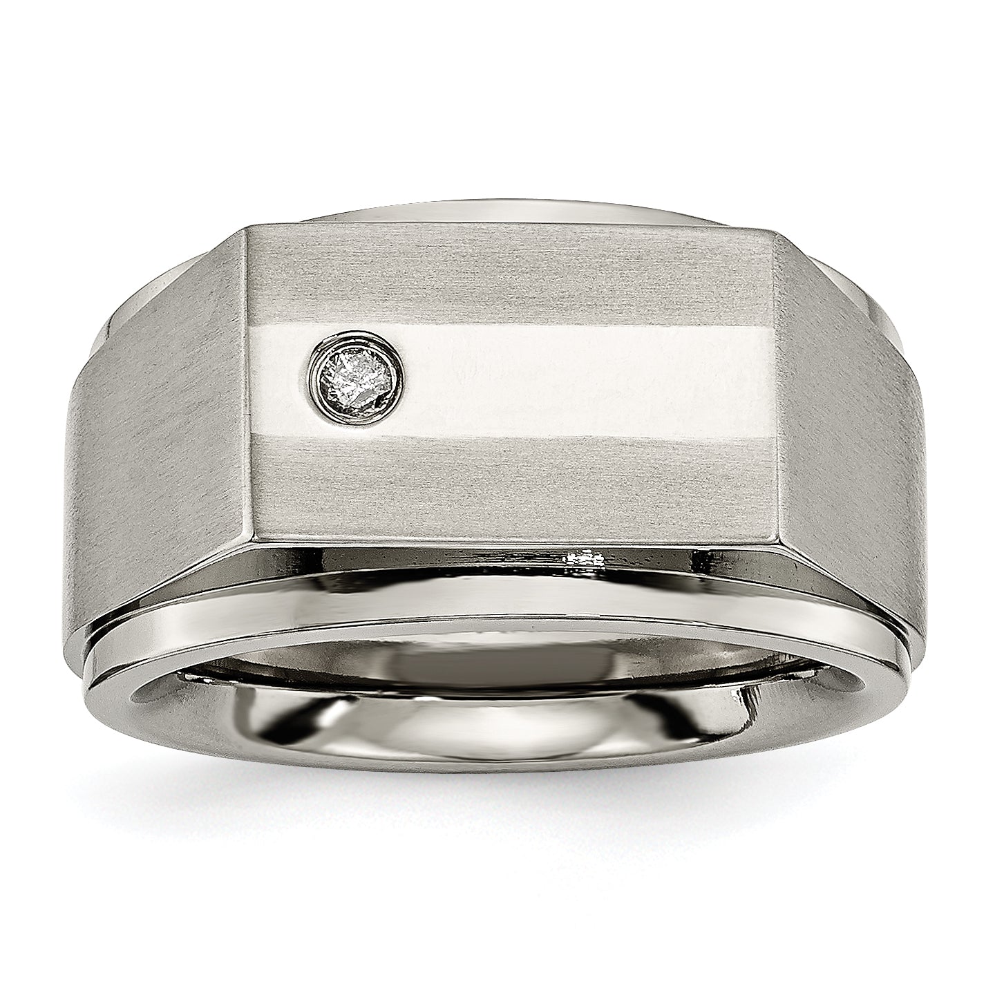 Titanium Satin and Polished 1/20 Carat Diamond Signet Band