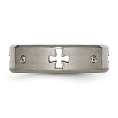 Titanium Brushed and Polished 1/20 Carat Diamond Cross Cut Out 7mm Band