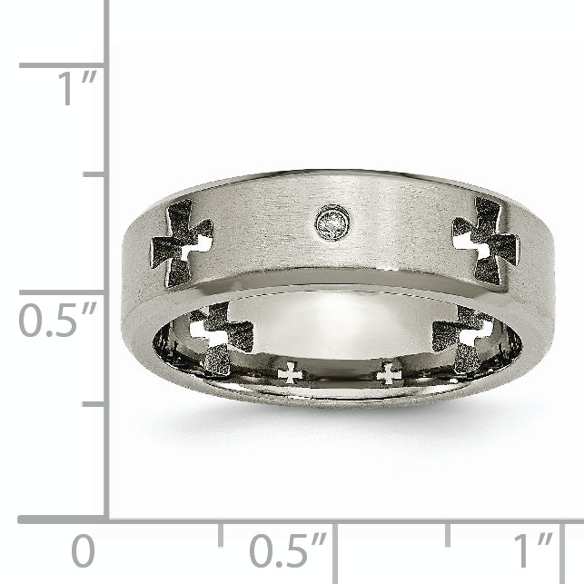 Titanium Brushed and Polished 1/20 Carat Diamond Cross Cut Out 7mm Band