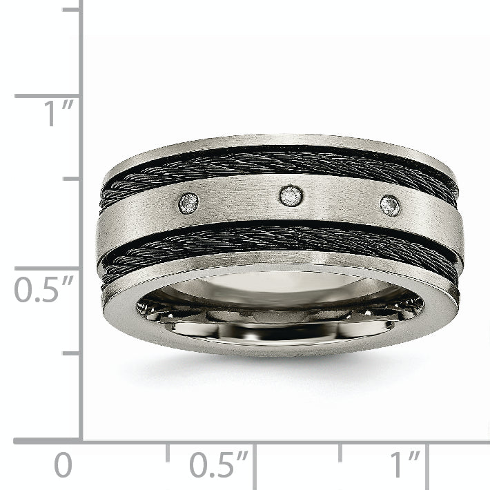 Titanium Wedding Band with Black IP-Plating and Diamonds