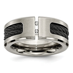 Titanium Brushed and Polished Black IP-plated Cable 1/20 Carat Diamond 10mm Band