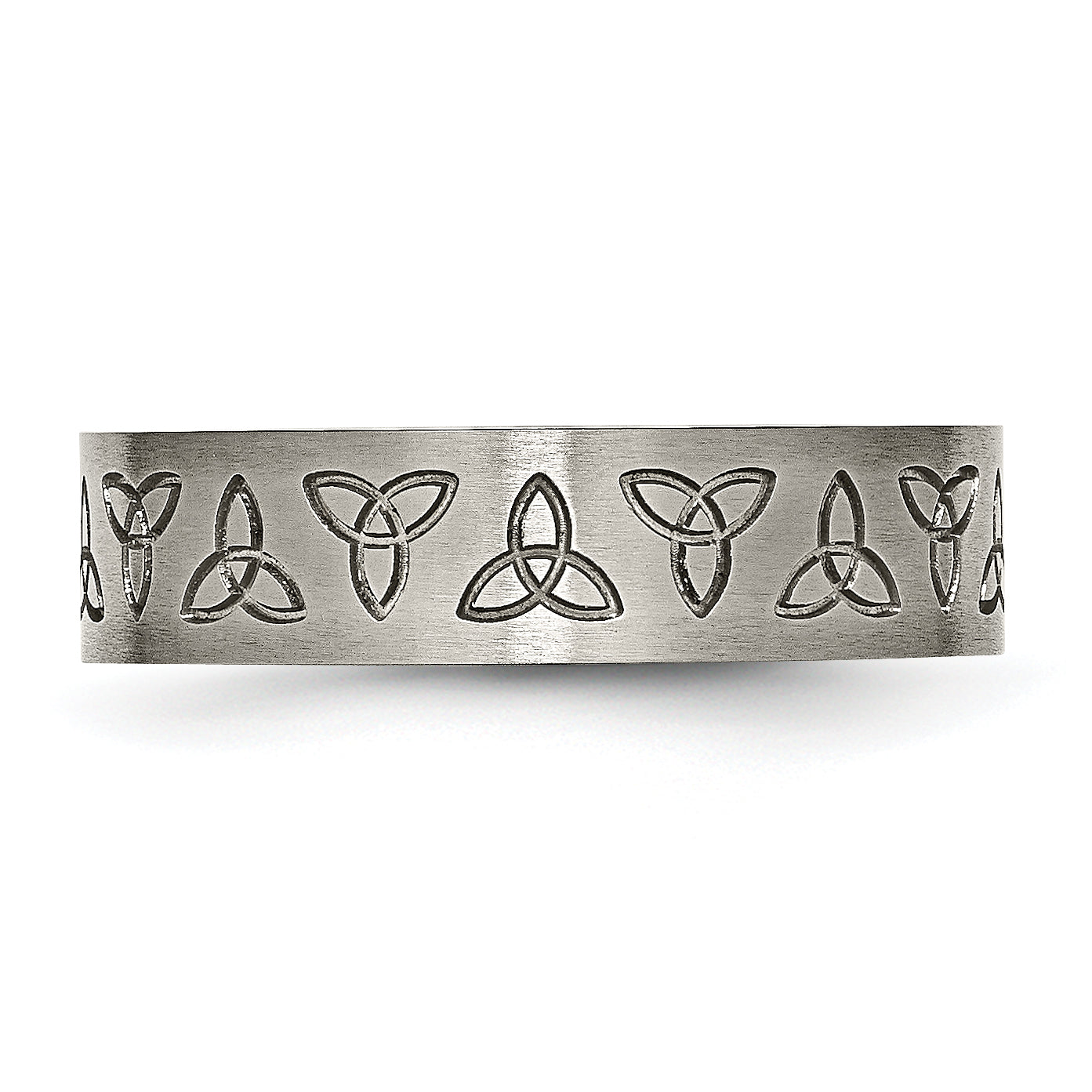 Titanium Brushed 6mm Trinity Symbol Flat Band