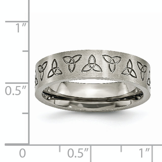 Titanium Brushed 6mm Trinity Symbol Flat Band