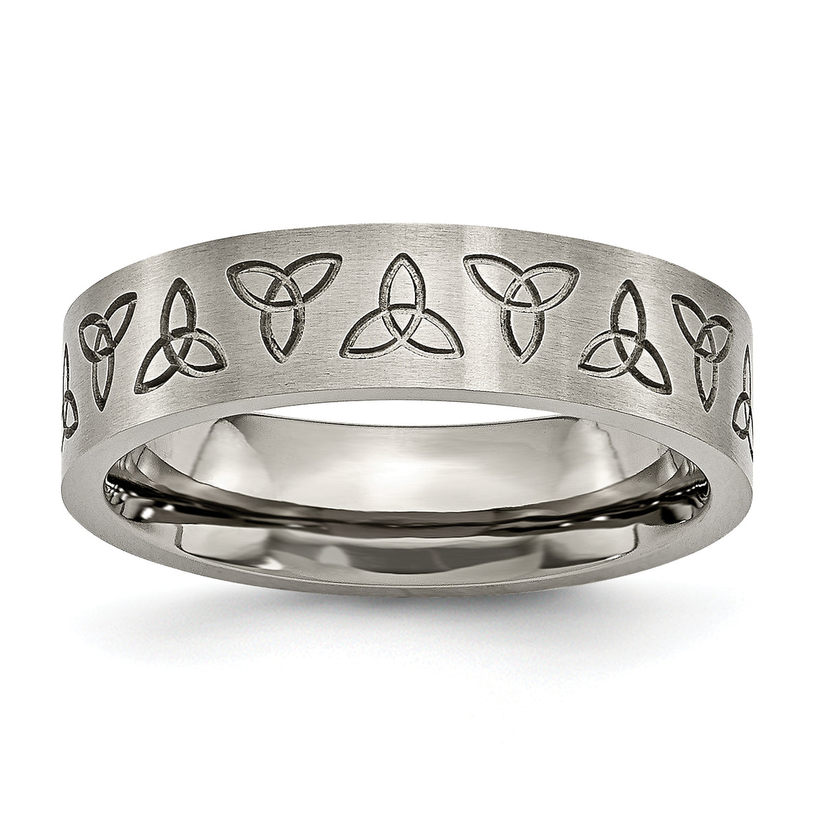 Titanium Brushed 6mm Trinity Symbol Flat Band