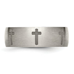 Titanium Brushed Cross Laser Design 8mm Band